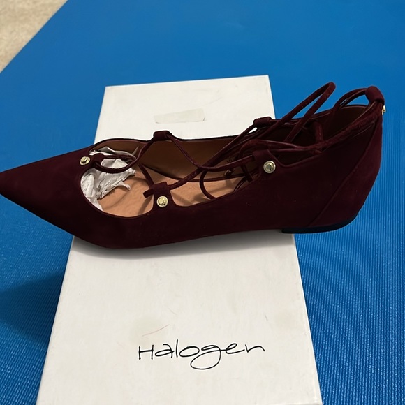 Halogen Owen Pointy Toe Ghillie flats in Bordeaux Suede Size 7.5M - Picture 4 of 9